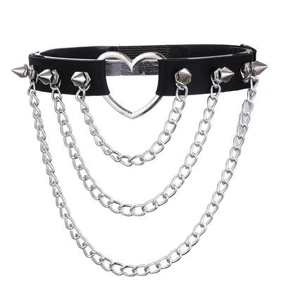 Sexy Leg Chain Leather Elastic Spiked Leg Harness for Women Girls Goth Heart Thigh Garter Belt Rave Body Jewelry