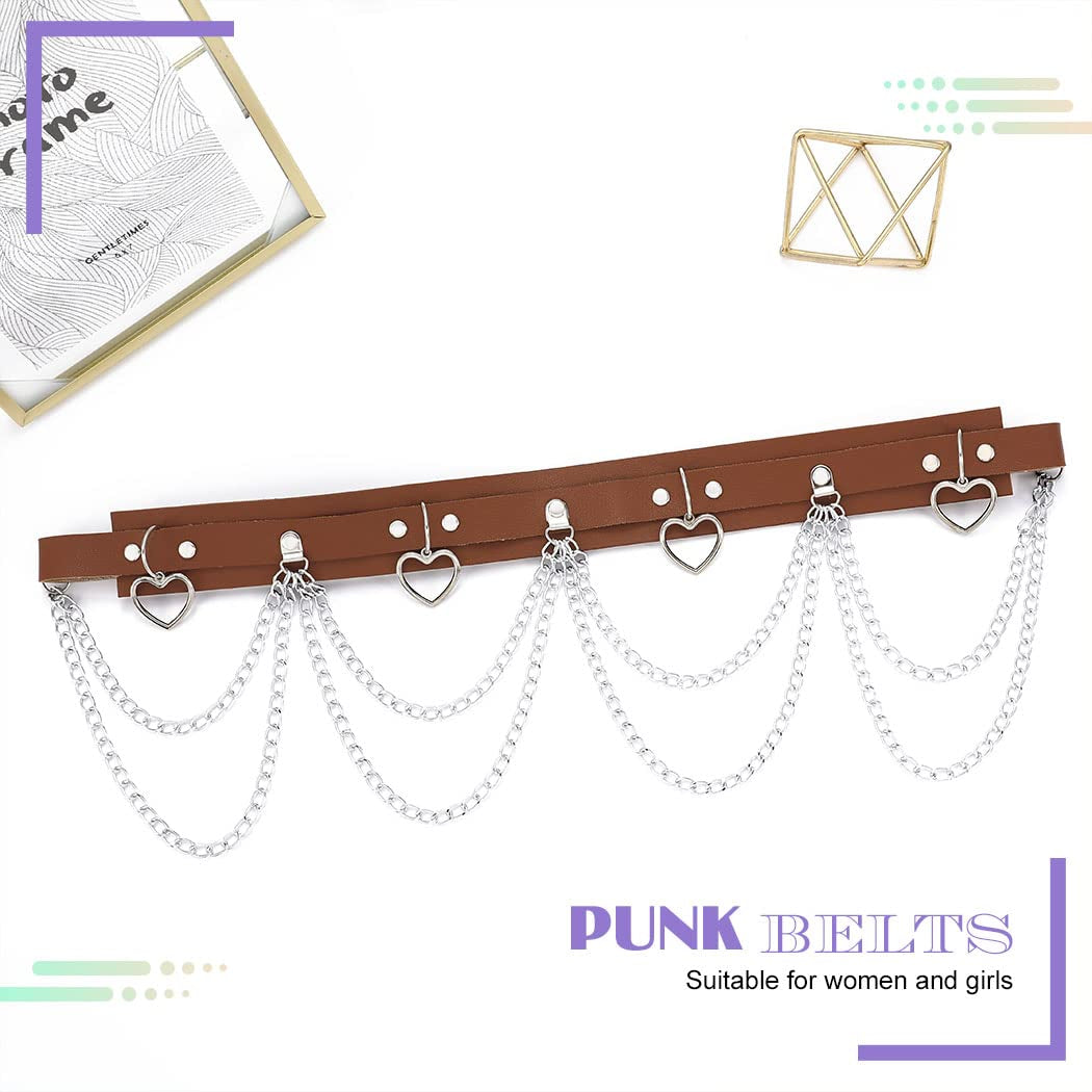 Brown heart-shaped PU leather waist chain belt by BODIY, featuring a trendy design perfect for women and girls as a rave accessory.