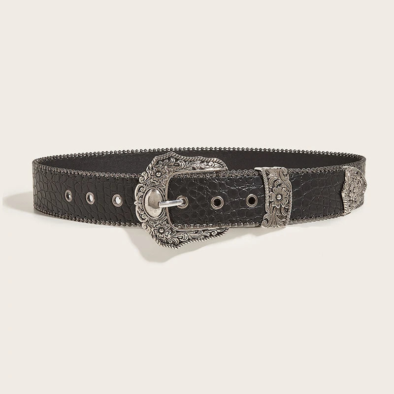 Luxury unisex goth Y2K jeans belt by PressureDen.store, black punk accessory with a 3.8cm waistband, boho style for men and women.