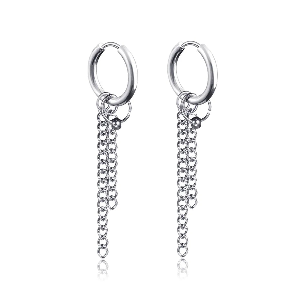 New Punk Stainless Steel Chain Hoop Earrings for Women Men 2021 Trendy Goth Pop Hip Hop Pendants Ear Jewelry Accessories Earring