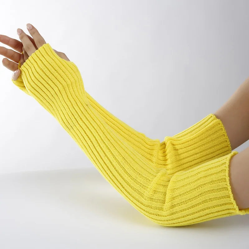 Chic long fingerless gloves for women in soft knitted fabric, featuring a casual gothic punk style and winter warmth.