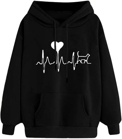 Lightweight women's hoodie with heart print by PressureDen.store, featuring a cozy pullover design for stylish fall wear.