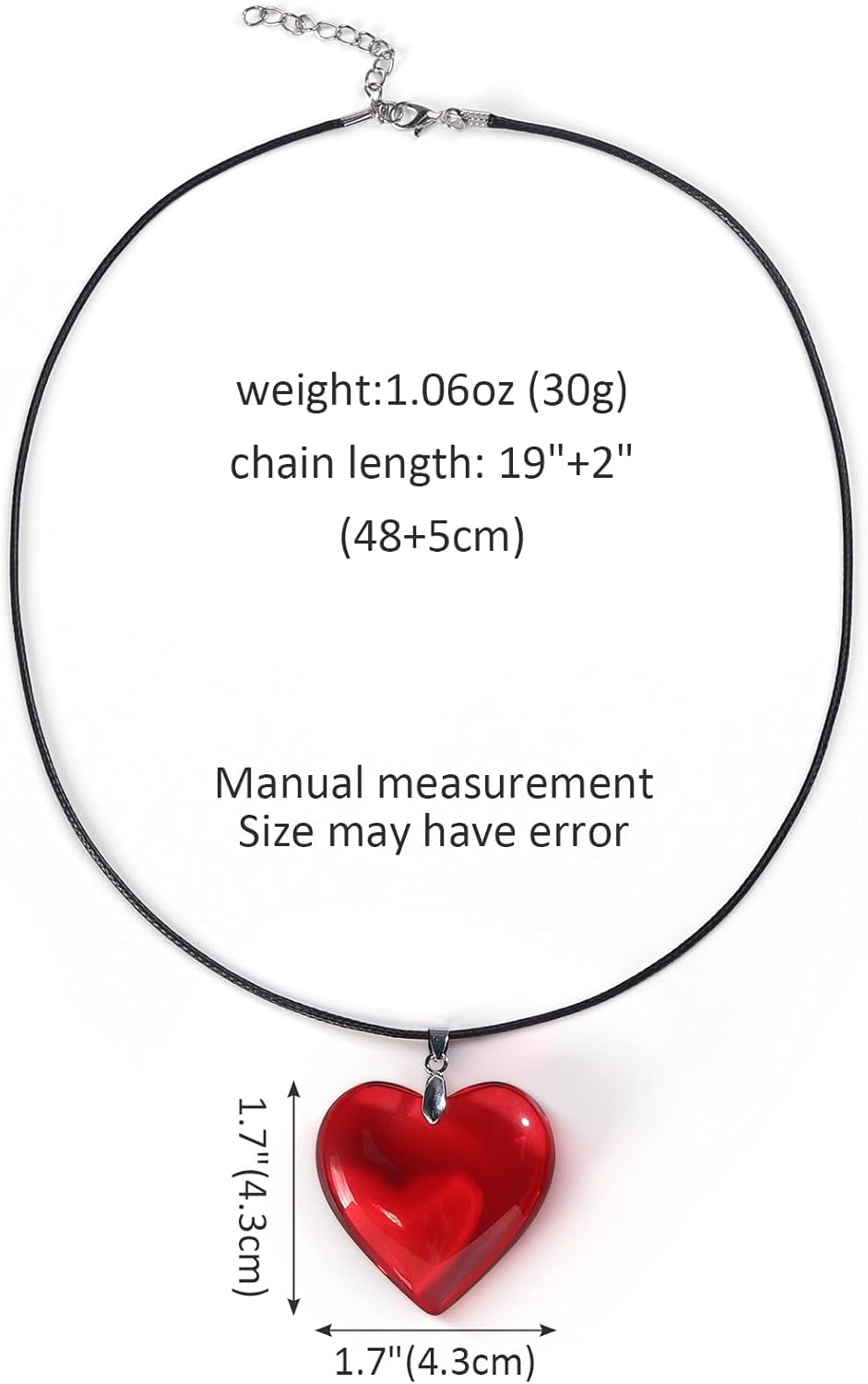 Red Heart Necklace, Chunky Puffy Heart Choker Necklaces for Women, Big Glass Heart Pendant Necklace Y2K Trendy Jewelry Accessories (Red Heart)