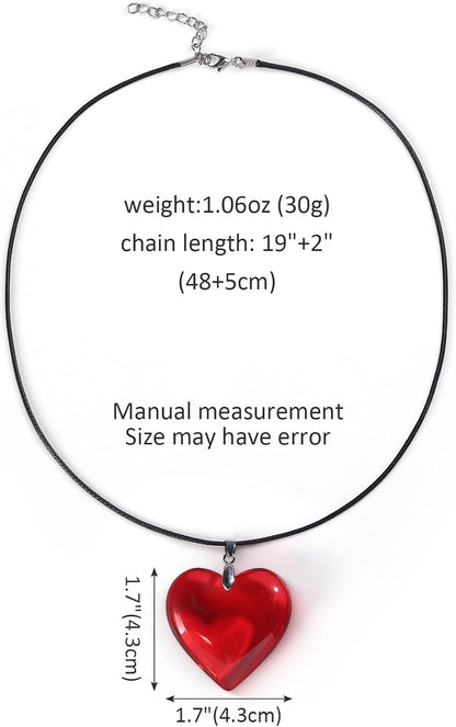 Red Heart Necklace, Chunky Puffy Heart Choker Necklaces for Women, Big Glass Heart Pendant Necklace Y2K Trendy Jewelry Accessories (Red Heart)
