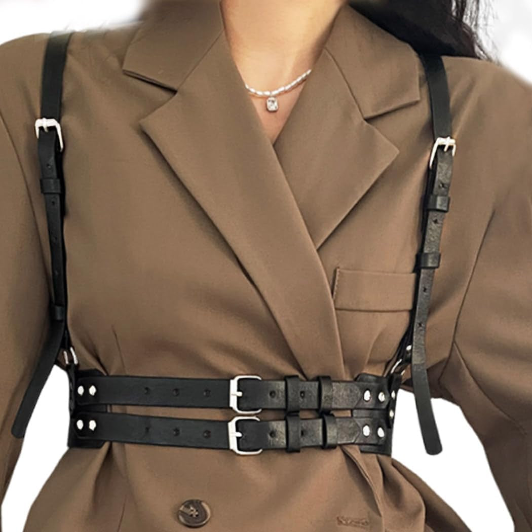 Leather Body Harness Belt Fashion Black Waist Belts Punk Adjustable Body Accessories for Women