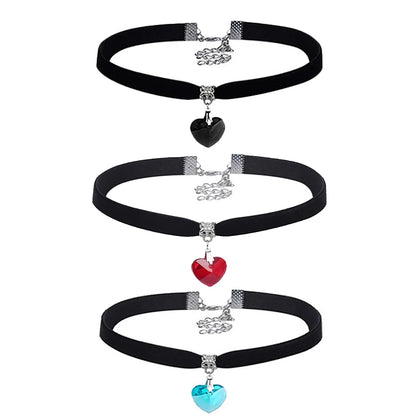 Retro Vintage Gothic Chocker Harajuku Love Heart Chokers Goth Black Velvet Heart Crystal Pendant Choker Necklace