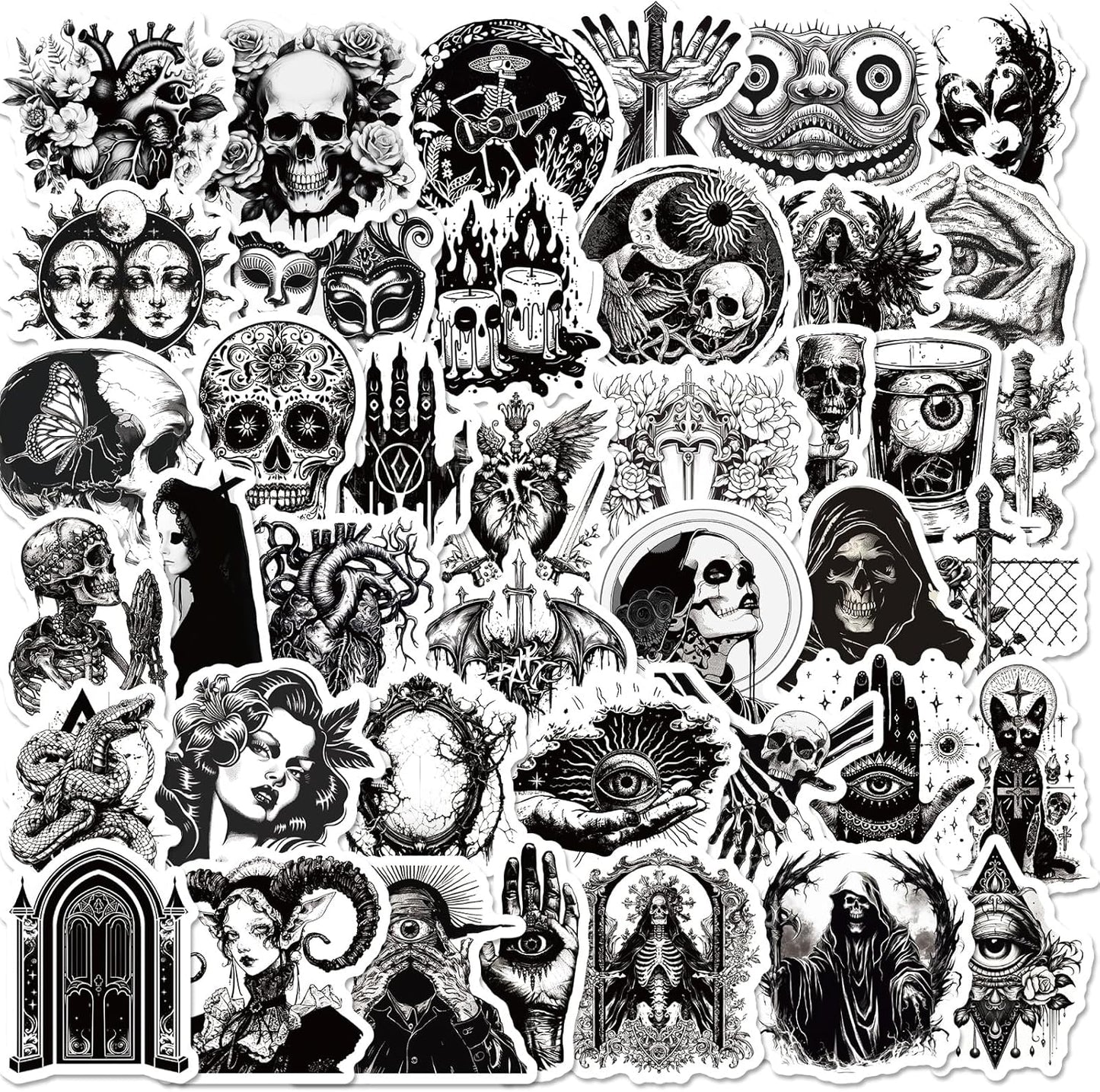 100 Pcs Dark Aesthetic Goth Stickers for Adults, Skull Sticker Packs for Water Bottle Kindle Laptop Phone DIY Crafts Card Making Scrapbook Art Journal