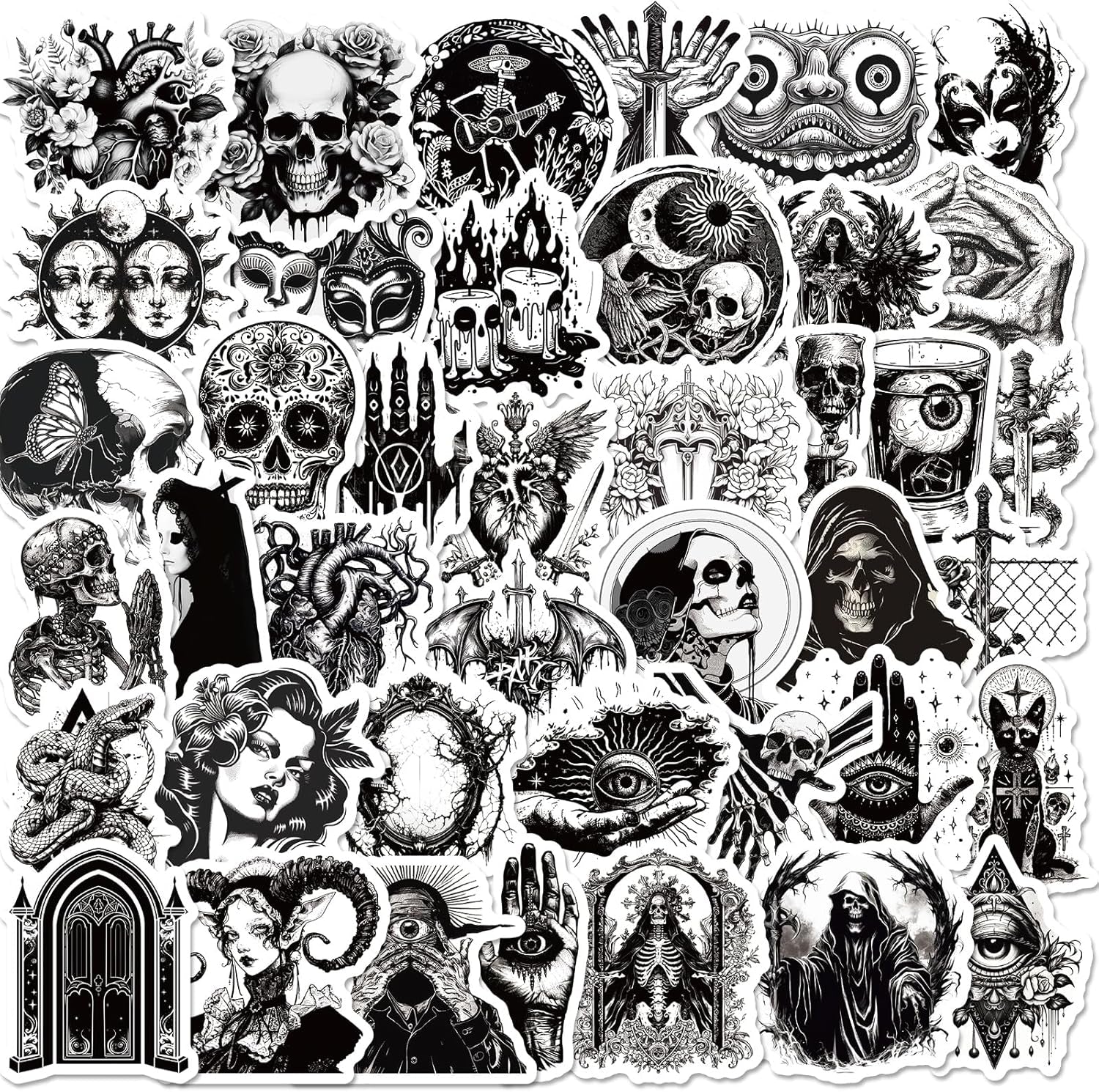 100 Pcs Dark Aesthetic Goth Stickers for Adults, Skull Sticker Packs for Water Bottle Kindle Laptop Phone DIY Crafts Card Making Scrapbook Art Journal