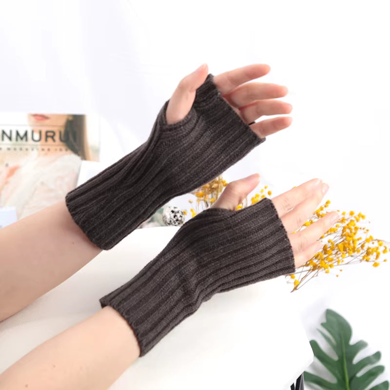 Kawaii crochet fingerless winter gloves for women, stylish goth lolita arm warmers, featuring intricate knit patterns and cozy design