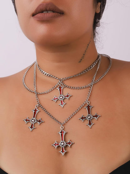 Gothic Red Goth Cross Necklace, Gothic Goth Emo Necklace, Grunge Costume Jewelry, Christmas Jewelry Gift for Women