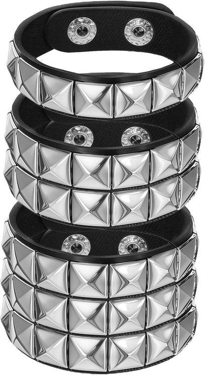 YUXIANLB punk rock spiked bracelet set with 3 adjustable cuffs and wristbands, perfect for emo and goth style fashion accessories.