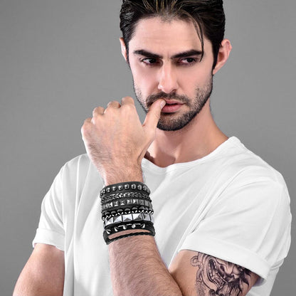4 Pcs Punk Rock Leather Studded Bracelets for Men Women 80S Gothic Spike Cuff Bracelet Set Emo Accessories for Rocker Outfits