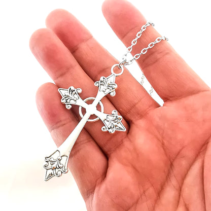 Vintage Y2K razor blade pendant necklace from PressureDen.store, featuring edgy goth punk style jewelry for men and women.