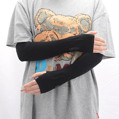 Y2K Goth Lolita Anime Thin Solid Gloves JK Kawaii Girl Mitten Ice Silk Long Oversleeve Man Women Sun Block Cuff Fingerless Glove