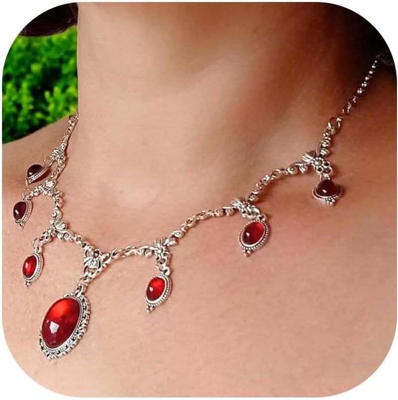 Gothic Red/Black Necklace for Women Blood Charm Necklace Vampire Necklaces Costume Renaissance Costume Women Goth Jewelry Steampunk Cosplay Jewelry Gift for Halloween Party