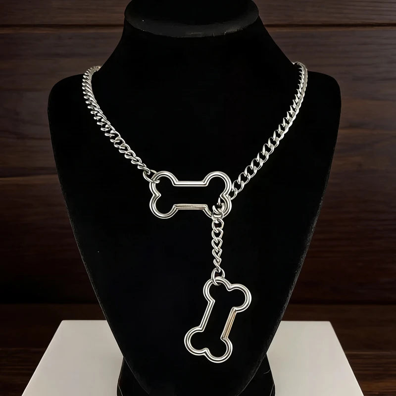 Punk Charms Chain Bone Pendant Necklace for Women Korean Fashion Goth Geometric Necklace Hip Hop Grunge Accessories Jewelry