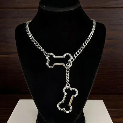 Punk Charms Chain Bone Pendant Necklace for Women Korean Fashion Goth Geometric Necklace Hip Hop Grunge Accessories Jewelry