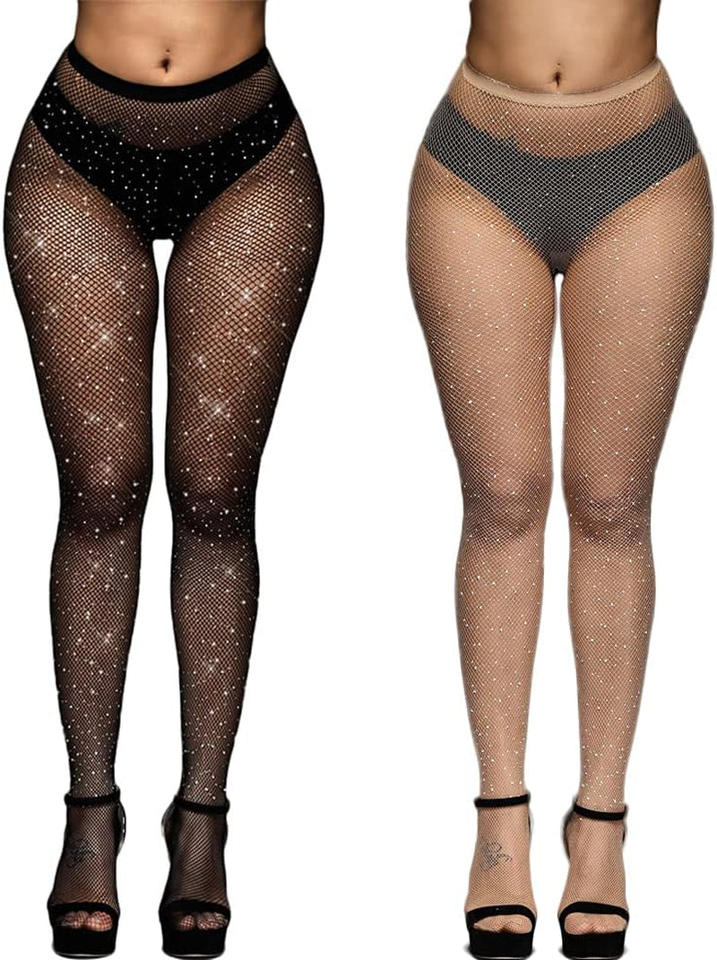 Sparkling Rhinestone Fishnet Stockings for Women - Glittery Tights for a Dazzling Look