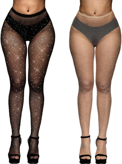Sparkling Rhinestone Fishnet Stockings for Women - Glittery Tights for a Dazzling Look