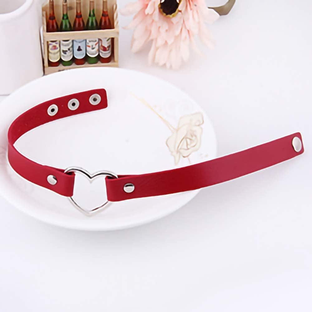Heart Leather Choker Punk Necklace Goth Soft PU Collar for Women Men Girls Adjustable