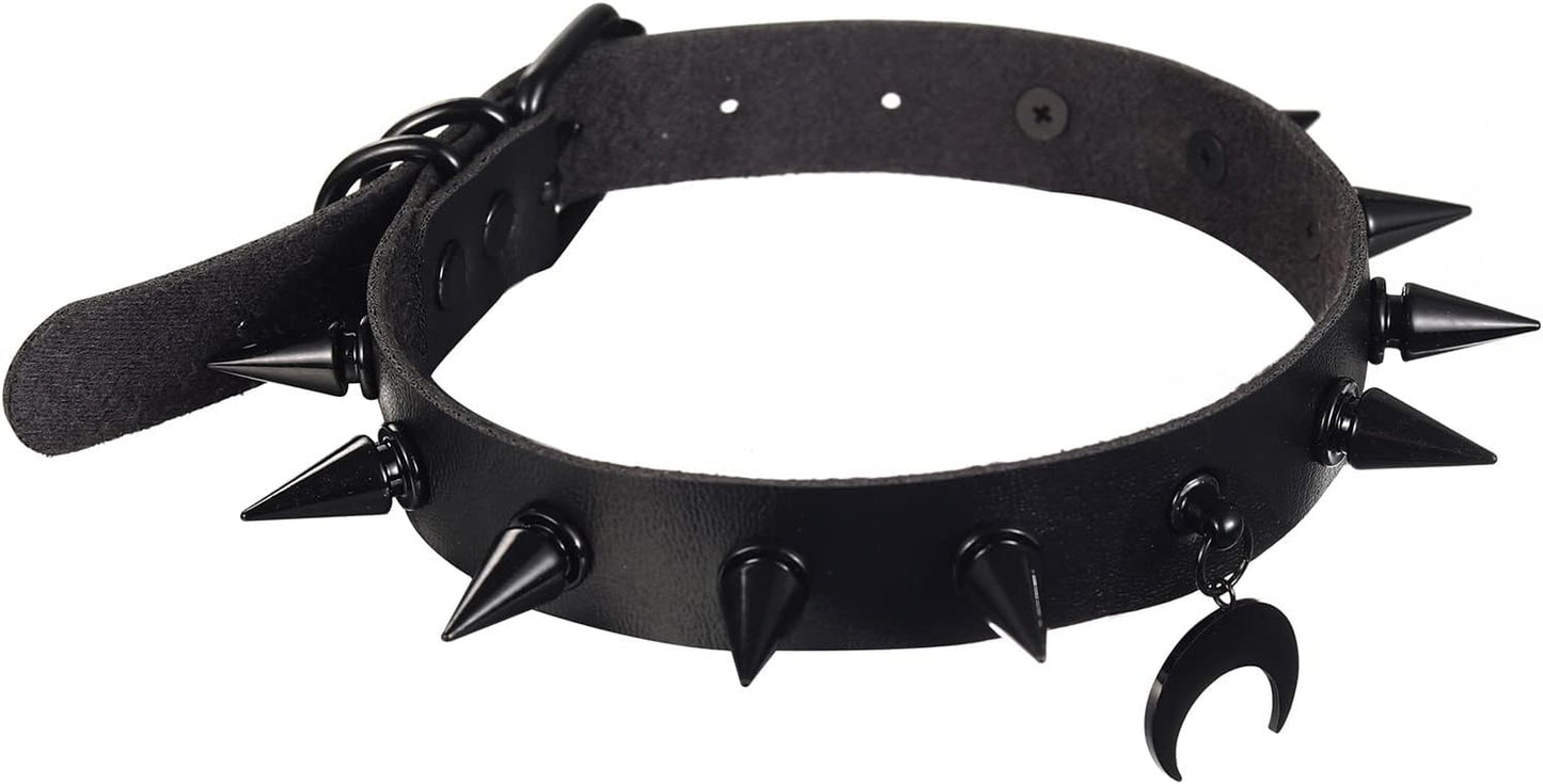 Goth Choker Necklaces for Women Leather Collar Spiked Chokers Moon Cross Pendants Cosplay Gothic Accessories