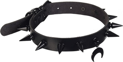 Goth Choker Necklaces for Women Leather Collar Spiked Chokers Moon Cross Pendants Cosplay Gothic Accessories