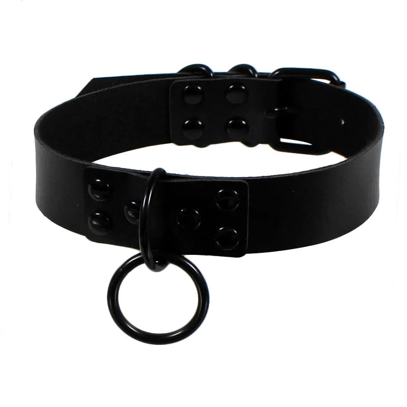 Black leather choker with edgy metal spikes, Gothic punk jewelry perfect for parties and festivals.