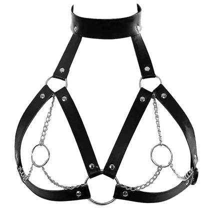 Goth Punk Sexy PU Leather Bra Harness Fashion Chest Harness Woman Outfit Accessoreis Leather Cage Bra Harness Accessories