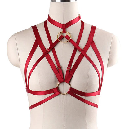 Red Garters Belt Body Harness Bondage Stockings Suspenders Belt Elastic Adjust Strap Lingerie Goth Fetish Dance Wear