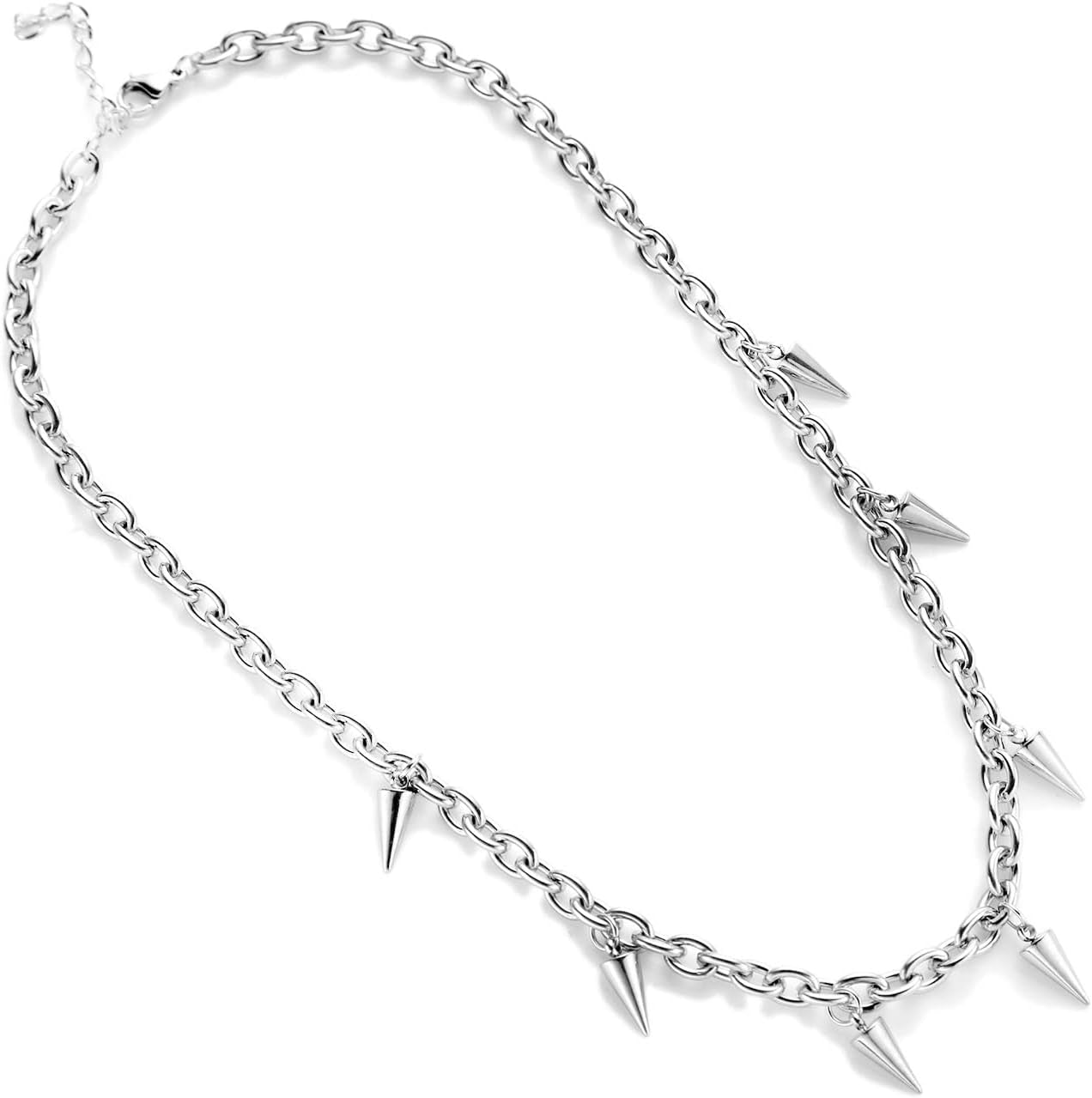 Tosmifairy punk rock spiked stainless steel choker necklace, 7-piece Y2K goth jewelry set with edgy spike details.