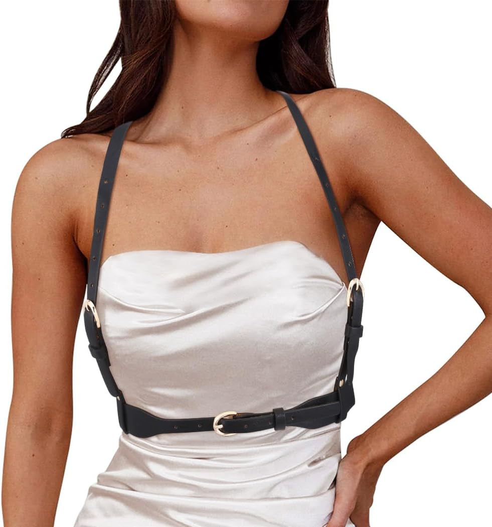 plus Size Leather Harness Belt Goth High Waist Belt Fshion Black Body Harness Rave Pu Chest Accessories for Women