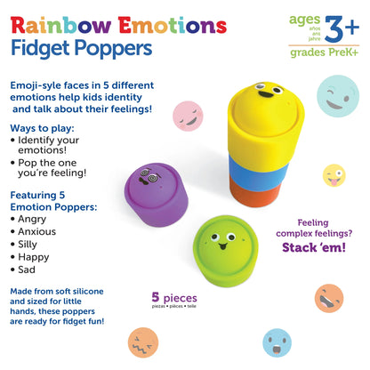 Rainbow Emotion Fidget Poppers - Fun Sensory Toy for Social-Emotional Learning, Perfect for Ages 3+