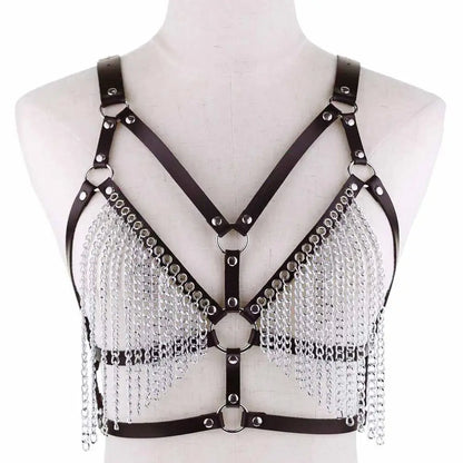 Leather Chain Harness Body Chain Bra Goth Punk Sexy Chain Top Women Body Jewelry Summer Festival Fashion Rave Outfit