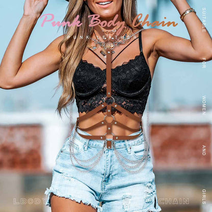 Fashion Harness Belt plus Size Harness Waist Belts Punk Leather Body Harness for Women (Brown)