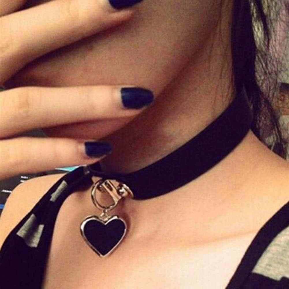 Cool Rock Steampunk Punk Goth Choker Necklace Heart Pendant PU Leather Collar Choker Necklace Goth Fans Choker Necklace Black