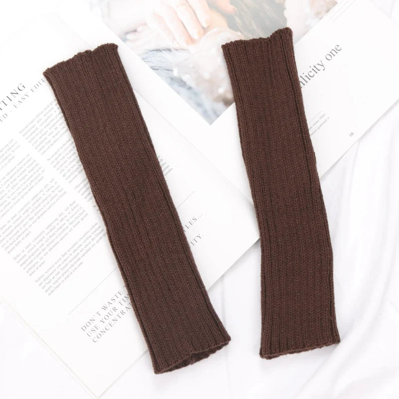 Chic women's long fingerless gloves in black, cozy winter arm sleeves with goth and punk style, by PressureDen.store.