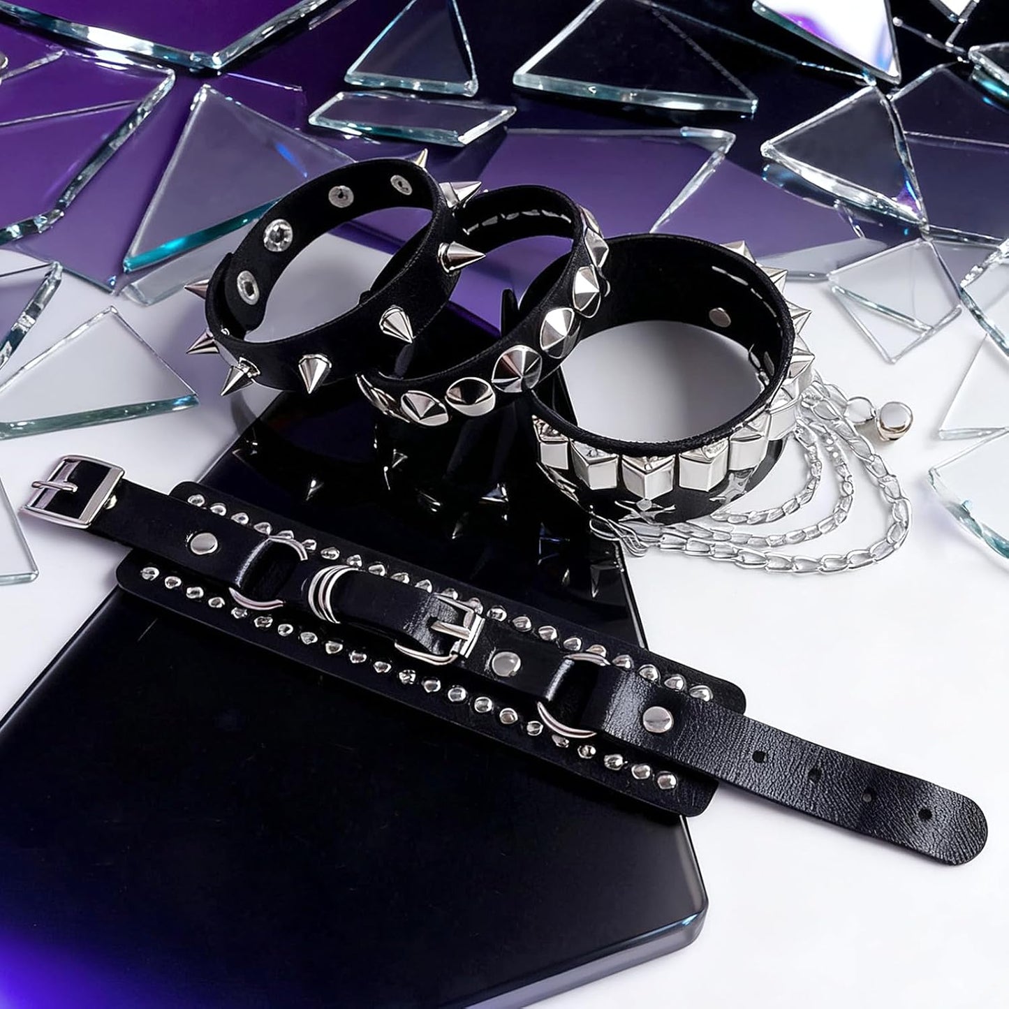 Spike Bracelet for Men & Women | Adjustable Black Leather Punk Bracelets with Studs & Rivets | Goth Rock Biker Wristband