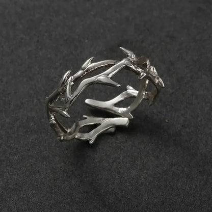 Vintage goth thorny rose couple rings by PressureDen.store, irregular stainless steel punk jewelry for men and women.