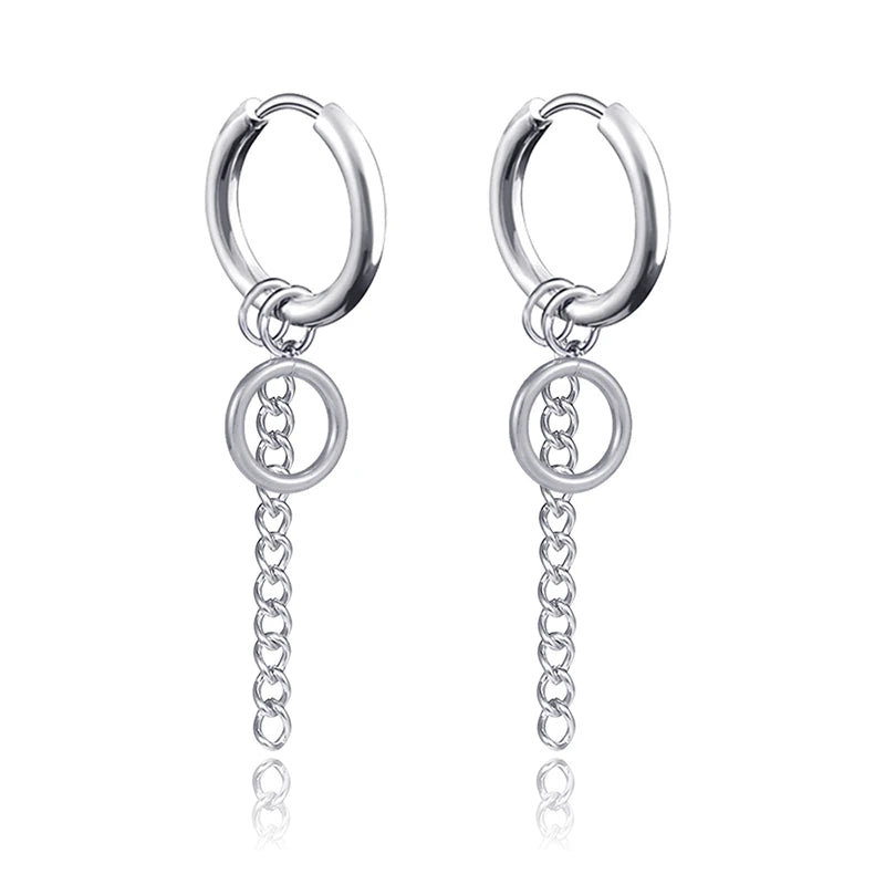 New Punk Stainless Steel Chain Hoop Earrings for Women Men 2021 Trendy Goth Pop Hip Hop Pendants Ear Jewelry Accessories Earring