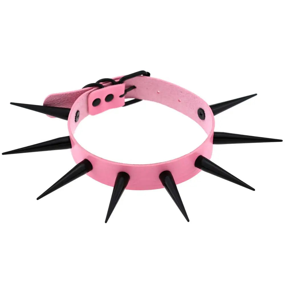 Rebel Spike Choker Necklace – Cyberpunk Leather Collar for Rave and Goth Styles