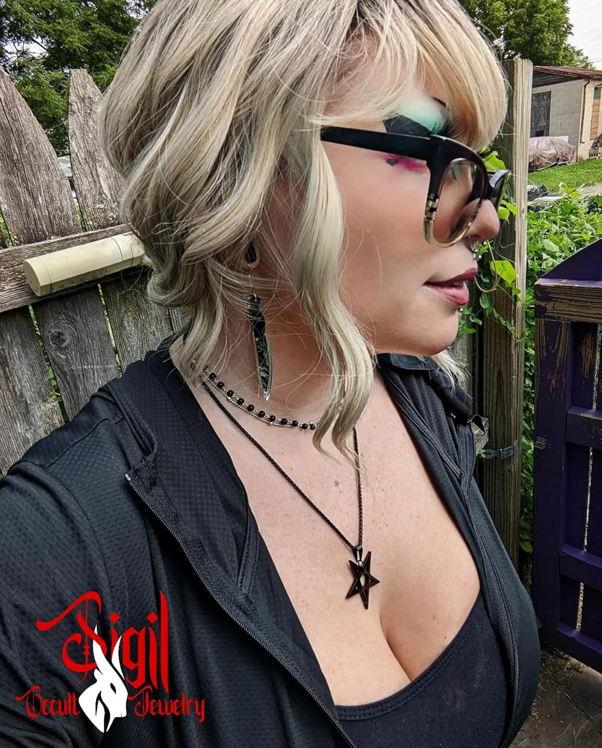Gothic inverted pentagram necklace with occult design, featuring black chain and detailed pentagram pendant, by XerxesJewelry.com
