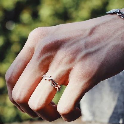 Vintage goth thorny rose couple rings with irregular stainless steel design, ideal punk jewelry for men and women.