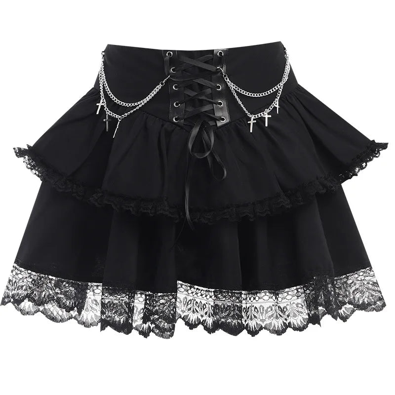 Y2K Goth plaid pleated mini skirt for women, high-waisted streetwear with kawaii harajuku aesthetic, summer fashion style.