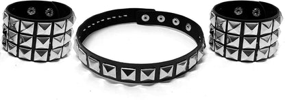 Studded Leather Choker Necklace and Bracelets Set for 80S 90S Vintage Women Men Punk Rock Emo Goth Jewelry Scene Costume Accessories