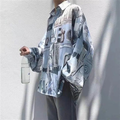 Long sleeve goth shirt with lightning design for men and women, featuring a spring-autumn Korean Harajuku retro hip-hop style.