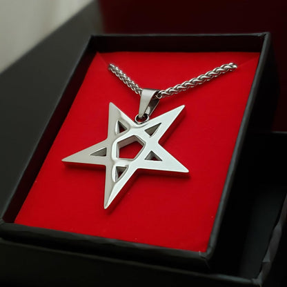 Gothic inverted pentagram necklace by XerxesJewelry featuring occult-inspired design for witchcraft and goth jewelry enthusiasts.