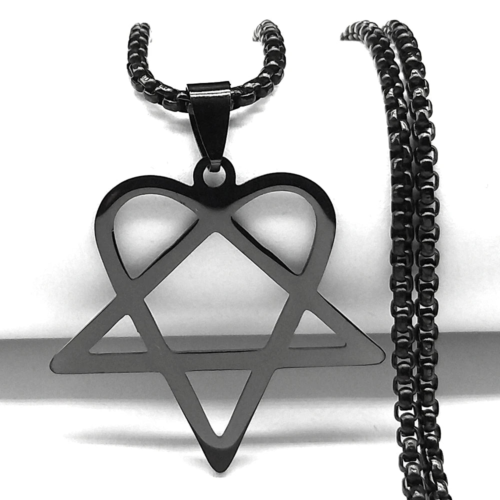 Stainless steel Heartagram star necklace with goth punk style chain, unisex jewelry for men and women, featuring trendy hip hop design