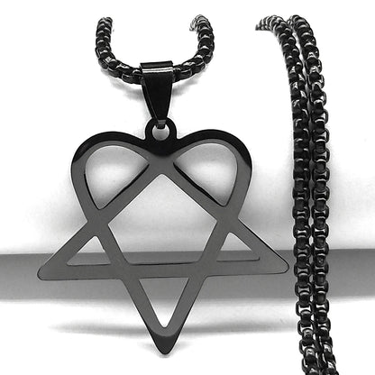 Stainless steel Heartagram star necklace with goth punk style chain, unisex jewelry for men and women, featuring trendy hip hop design