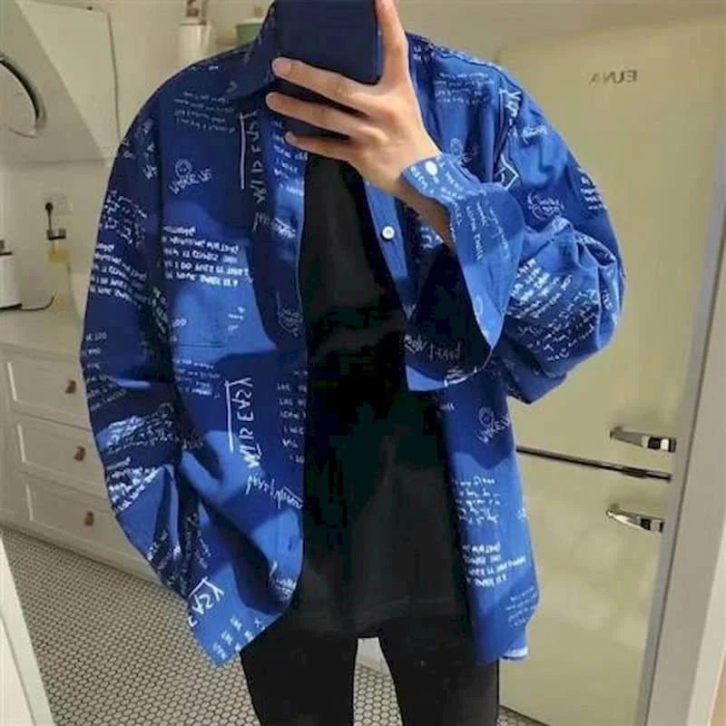 Long sleeve goth shirt with lightning design for men and women, featuring a retro Harajuku hip-hop style for spring and autumn.