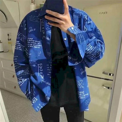 Long sleeve goth shirt with lightning design for men and women, featuring a retro Harajuku hip-hop style for spring and autumn.